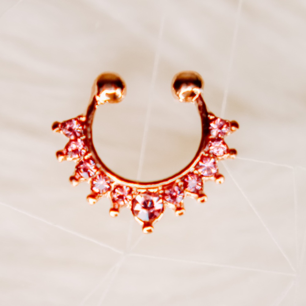 rose gold/pink rhinestone faux septum ring